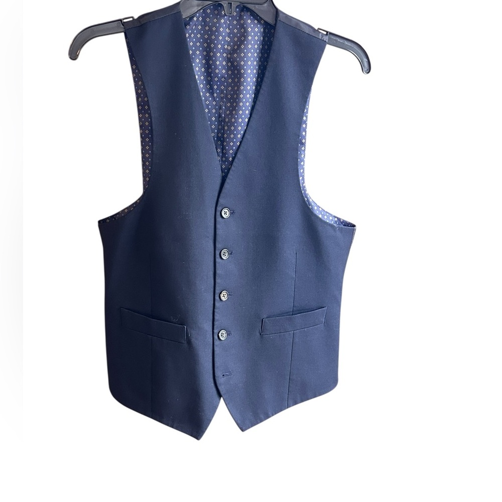 Unbranded navy blue 4-button vest with satin back Sz S